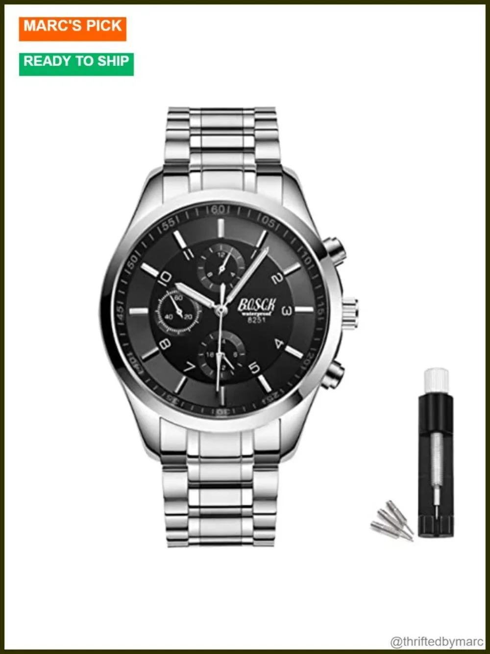 Men's 40mm Analog Watch – Auto Date & Day, Stainless Steel, Quartz Movement,